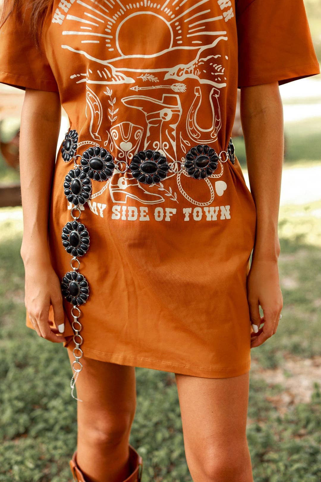 Ride For The Brand Darlin' Black Floral Concho Link Belt, Plus size